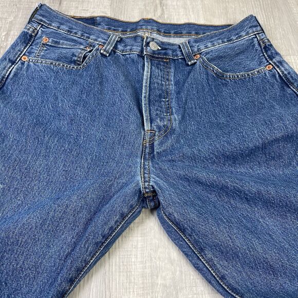 Levis 501 Jeans Mens 33x32 Blue Dark Wash Straight Leg Button Fly Modern I - Picture 4 of 13